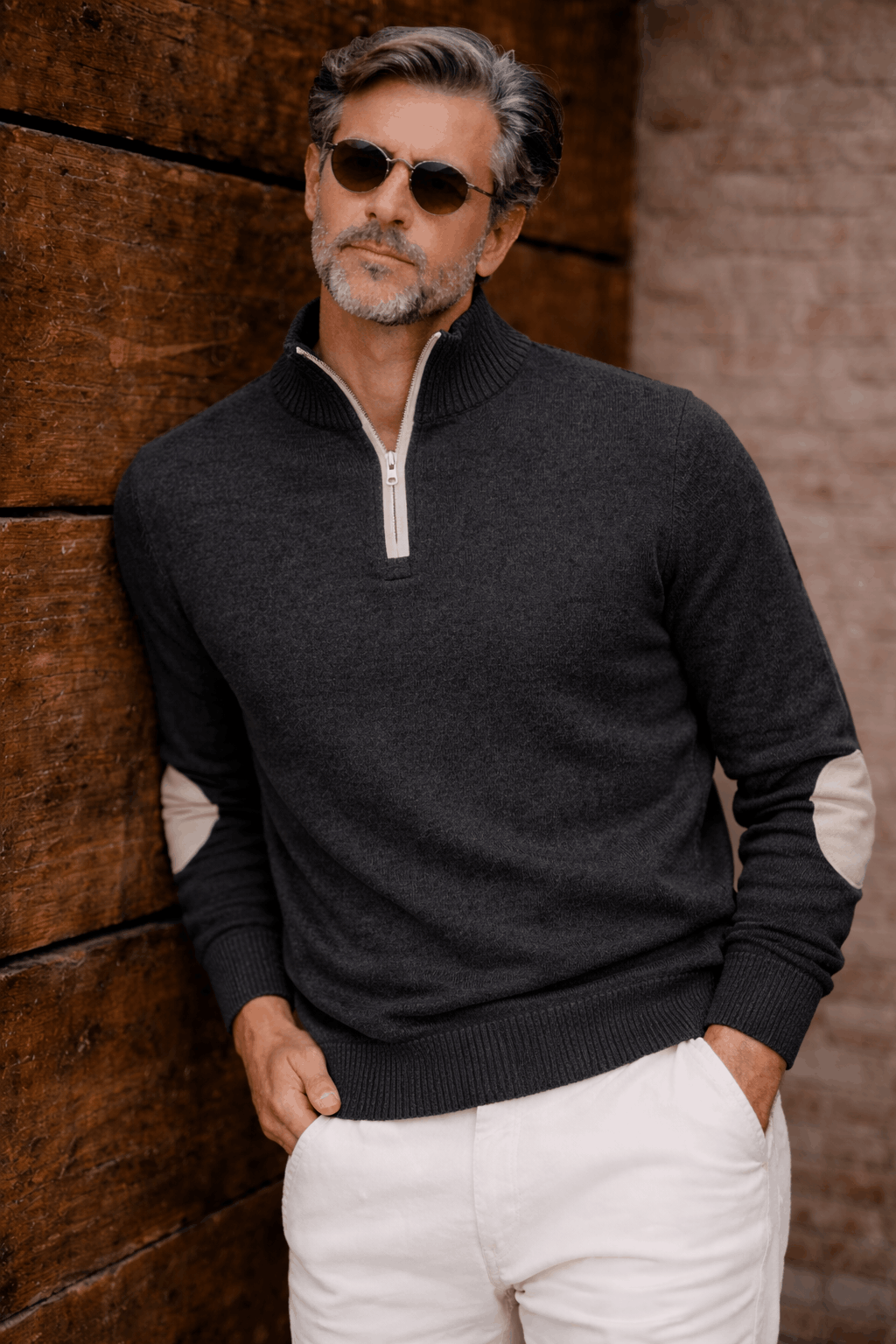 Classic Half Zip Dark Grey Cashmere Sweater