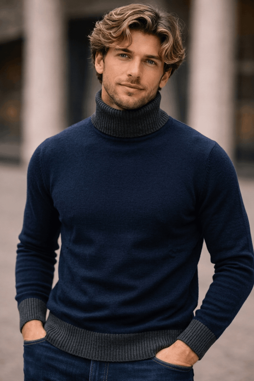 Classic TurtleNeck Navy Blue Cashmere Sweater