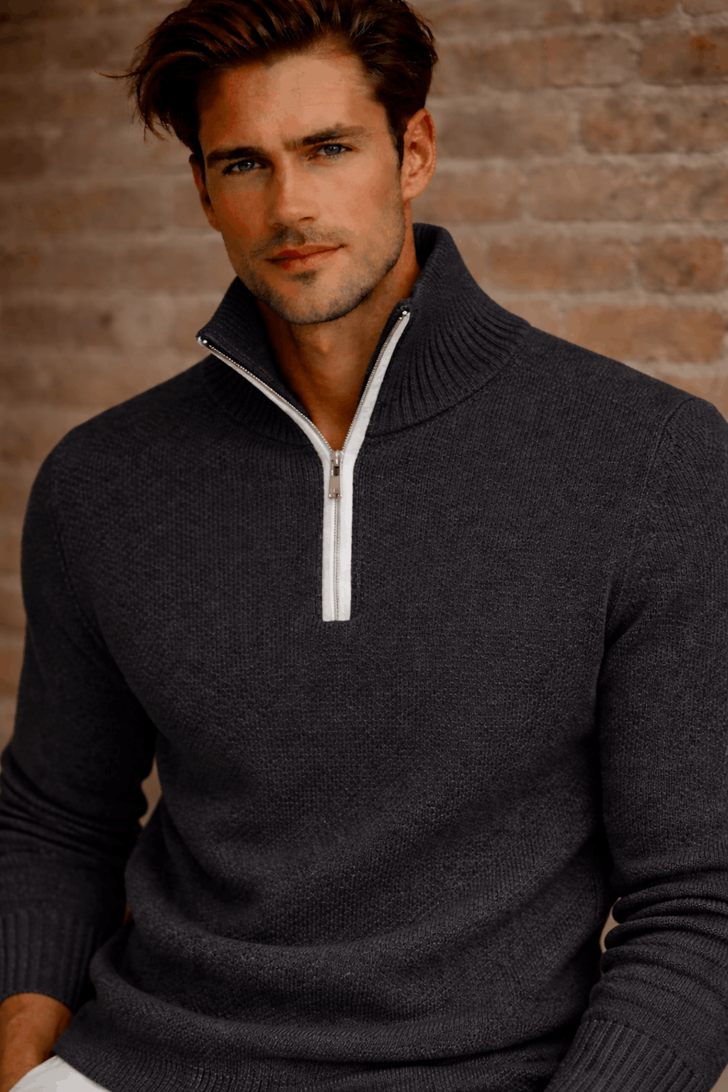 Classic Half Zip Dark Grey Blended Cashmere