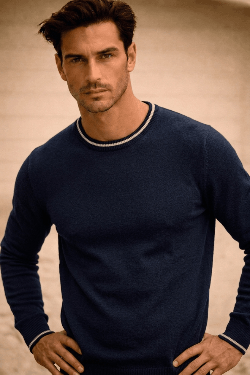 Classic Crewneck Dark Blue/Grey Cashmere Sweater