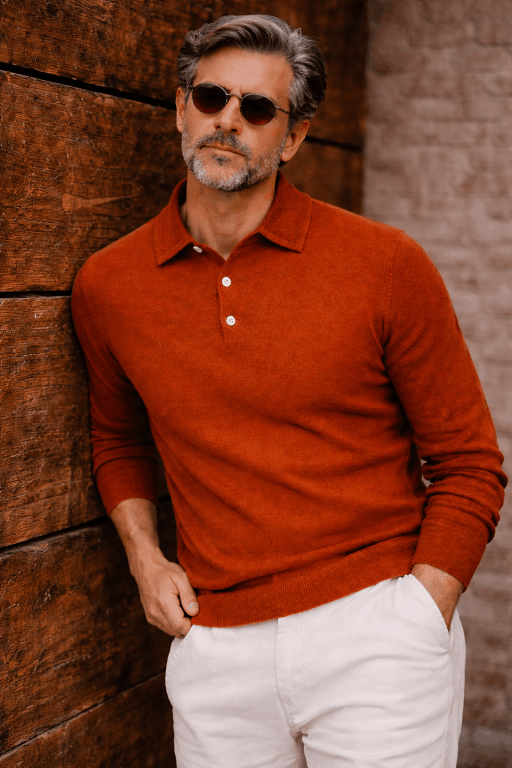 Polo Collar Placket Long Sleeves Sweater