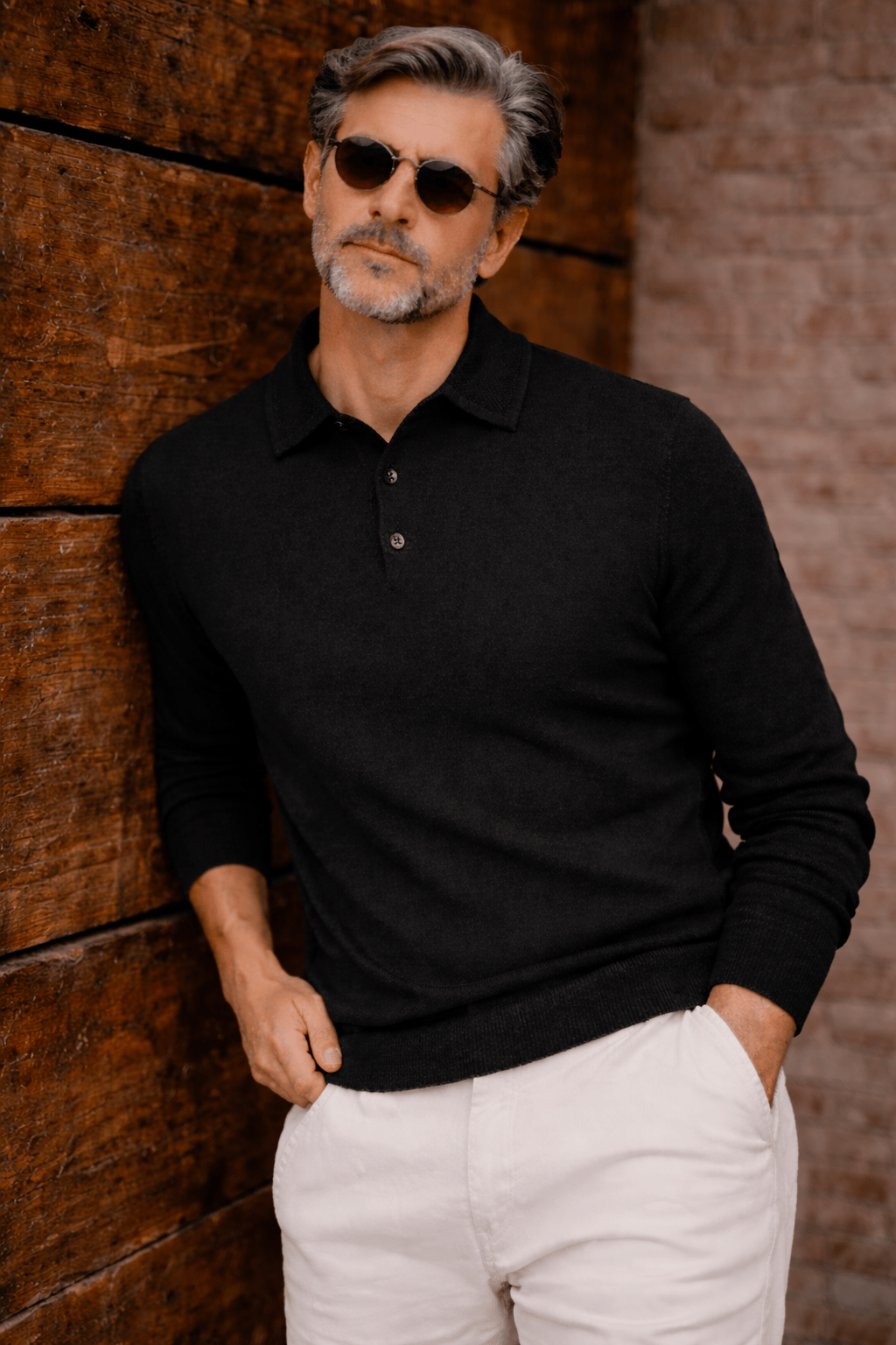 Polo Collar Placket Long Sleeves Sweater - Image 2