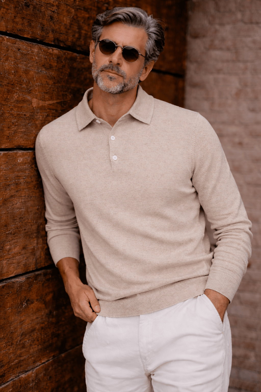 Polo Collar Placket Long Sleeves Sweater - Image 3