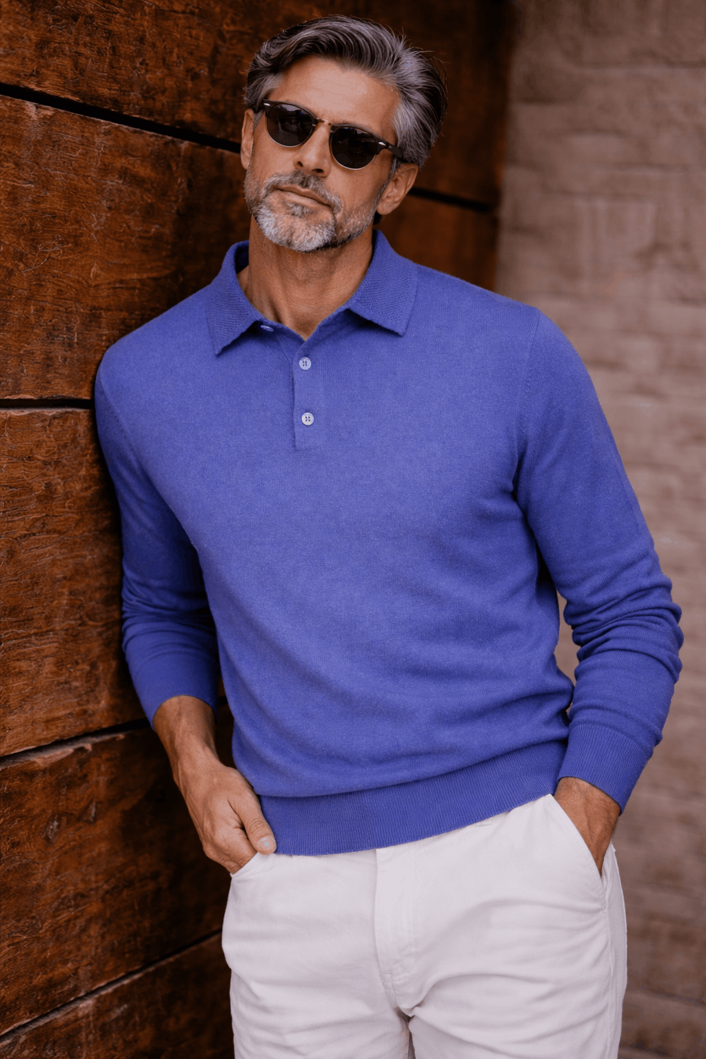 Polo Collar Placket Long Sleeves Sweater - Image 4