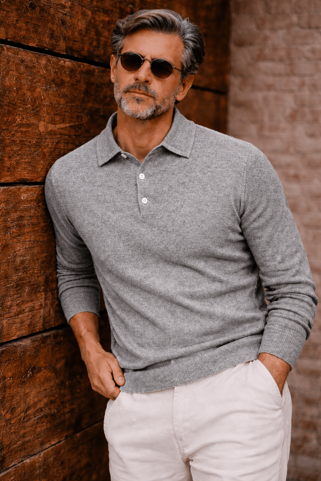 Polo Collar Placket Long Sleeves Sweater - Image 5