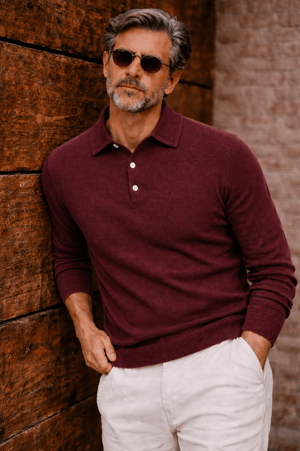 Polo Collar Placket Long Sleeves Sweater - Image 7